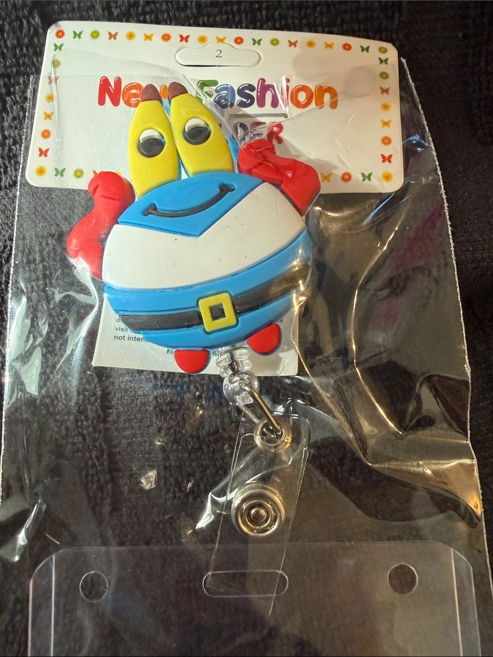 Blue Crab Character Retractable Badge Reel with Clear ID Holder